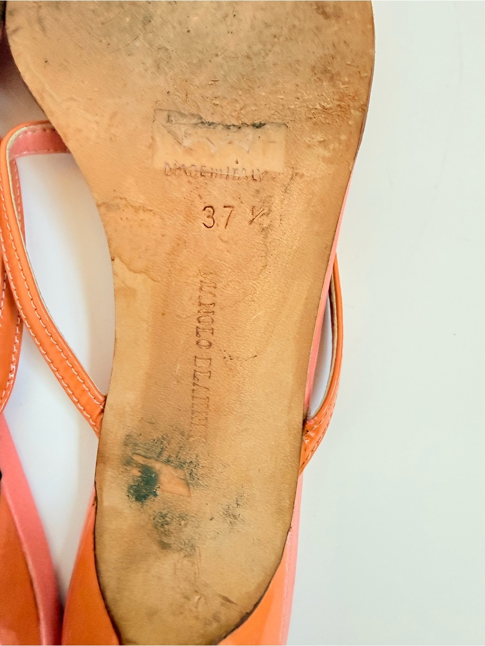Manolo Blahnik Coral Pink Orange Thong Mule Sandals Heels EU 37.5 Italy Vintage - Picture 9 of 10